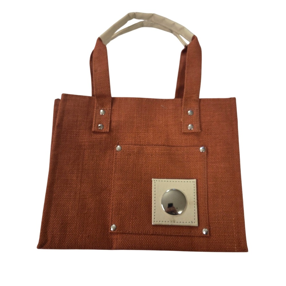 Jute Cottage Burnt Orange Burlap Tote Bag Handbag‎ Front Pocket Eco Friendly